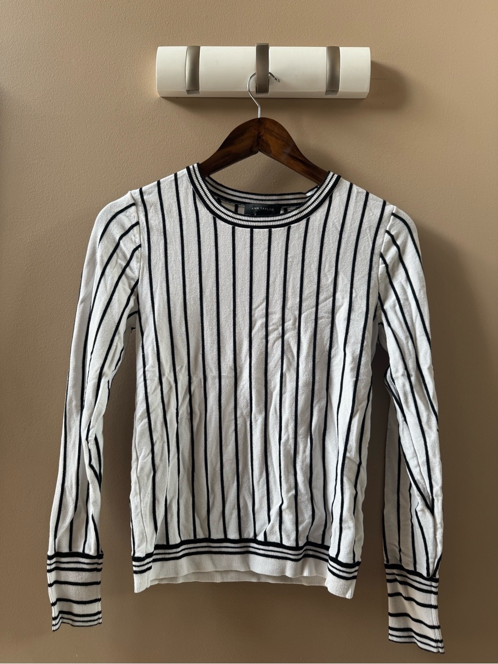 Women’s White & Black Narrow-Stripe Sweater